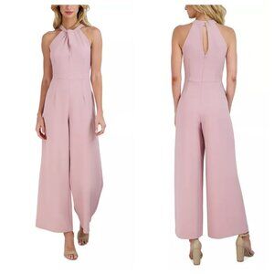 JULIA JORDAN Twist-Front Halter Jumpsuit in Light Mauve